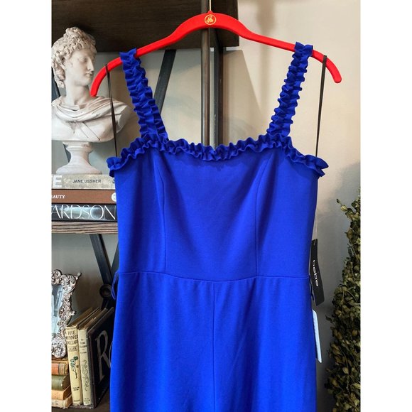 NEW bebe Ruffle Strap Cropped Jumpsuit Blue M - Picture 5 of 6